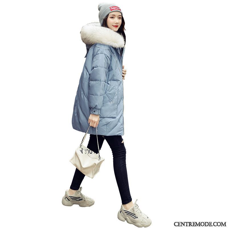 Doudoune Femme Anti-saison Longue Manteau Ente Unten Mode Baggy Bleu Blanc