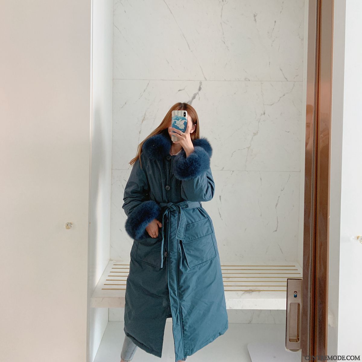 Doudoune Femme Capuche Clearance À Vendre Manteau Gros Longue Mode Bleu