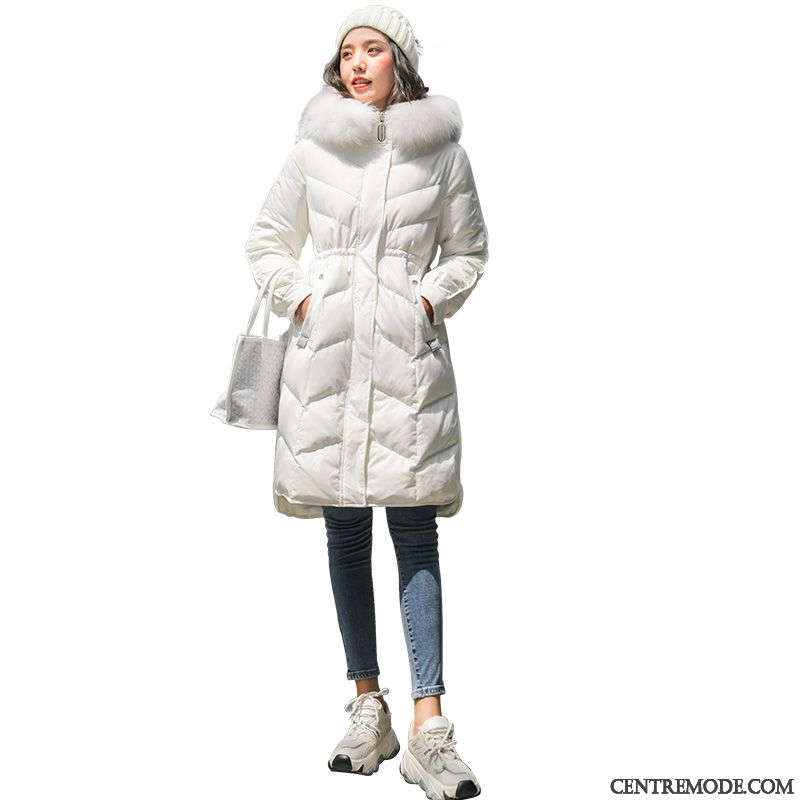 Doudoune Femme Ente Unten Capuche Hiver Longue Chauds Longues Blanc