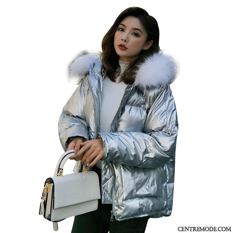 Doudoune Femme Ente Unten Grand Col De Fourrure Tendance Manteau Hiver Blanc Argent