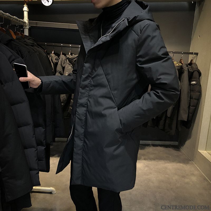 Doudoune Homme Épaissir Manteau Vêtements D'hiver Slim Tendance Capuche Noir