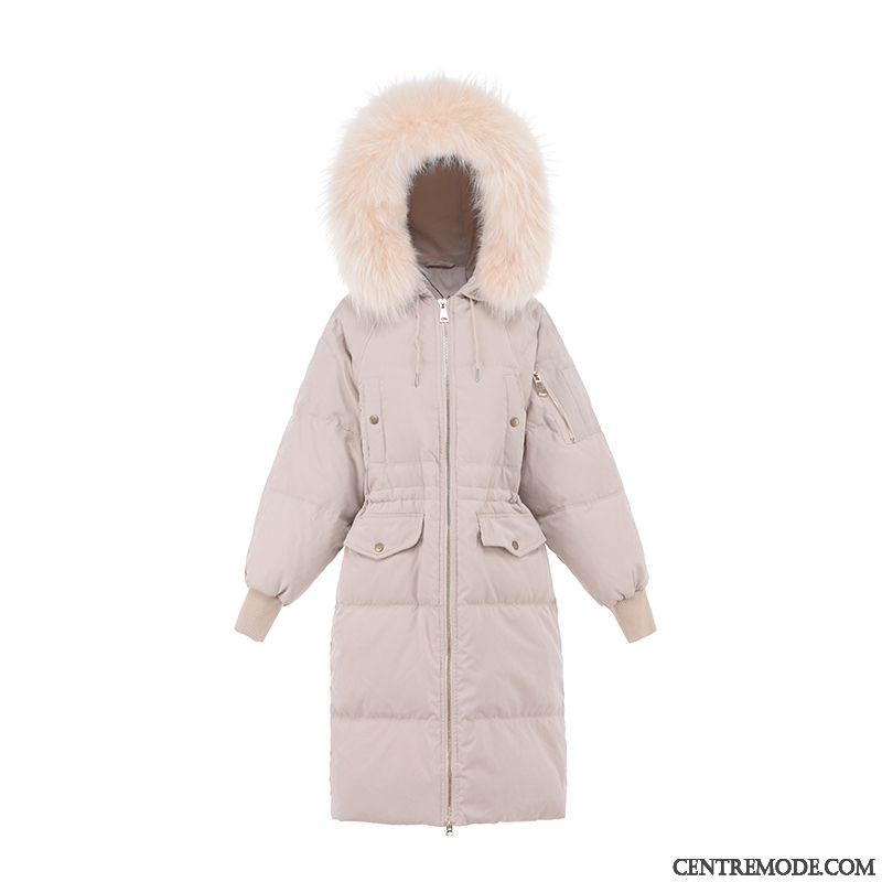 Doudoune Ultra Longue Femme Soldes, Doudoune Fourrure Capuche Femme Blanc Marron