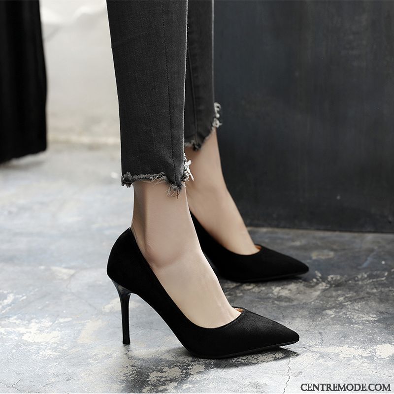 Escarpins Femme Chaussures De Travail Hiver Mode Minces Sexy Étiquette Noir Clair