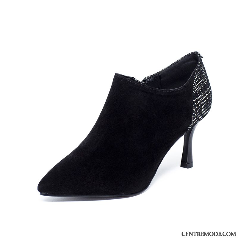 Escarpins Femme Cuir Véritable Minces Printemps Pointe Pointue Derbies En Cuir Noir Foncé