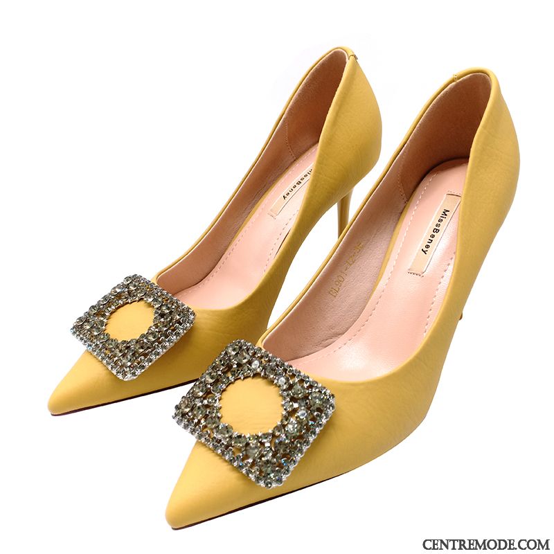 Escarpins Femme Pointe Pointue Chaussures De Mariage Mariée Minces Printemps Étiquette Jaune Argent