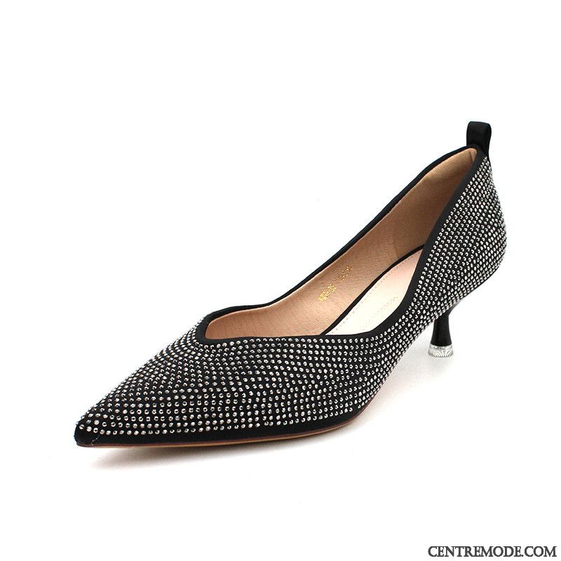 Escarpins Femme Tous Les Assortis Fête Derbies Minces Chaussures De Mariage Cristal Noir