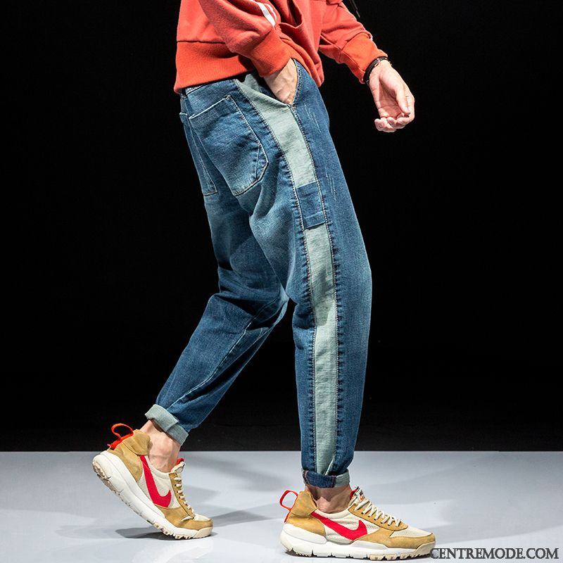 Jean Homme Noir Huilé Pas Cher, Jean Bleu Foncé Homme Steelblue Tout Blanc