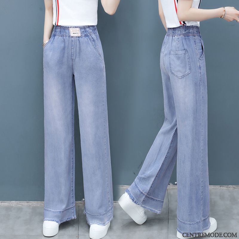 Jeans Femme Baggy Pantalon Denim Été Soie Haute Cintrée Bleu