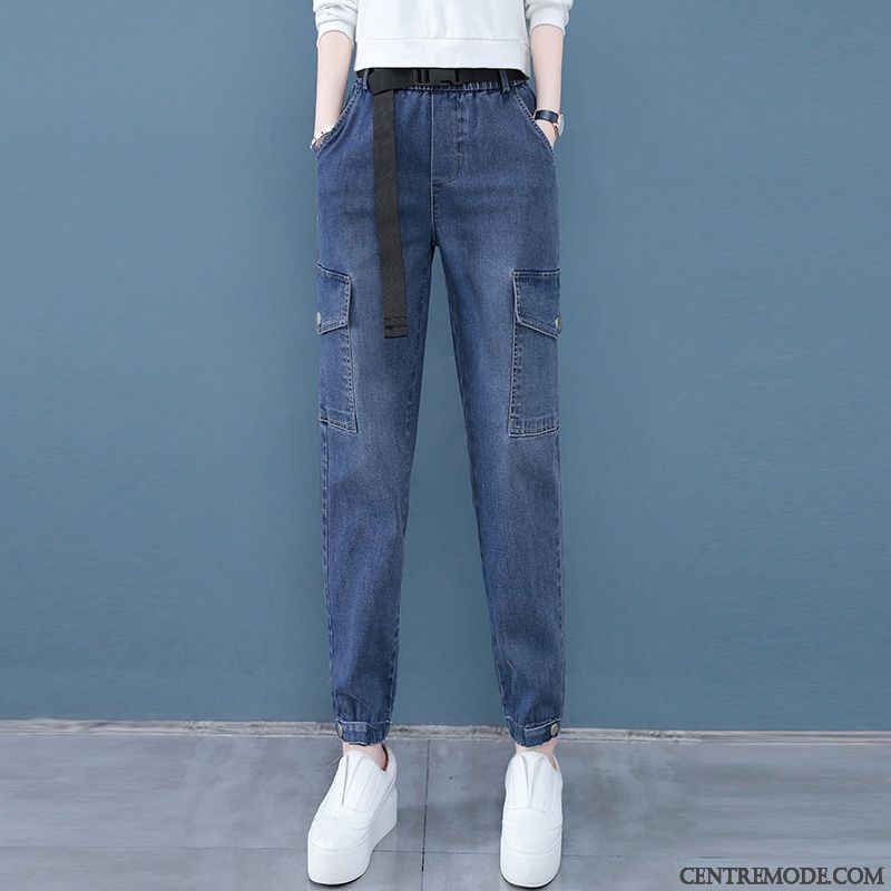 Jeans Femme Baggy Tendance Serrés Printemps Bouche Fermée Haute Cintrée Bleu