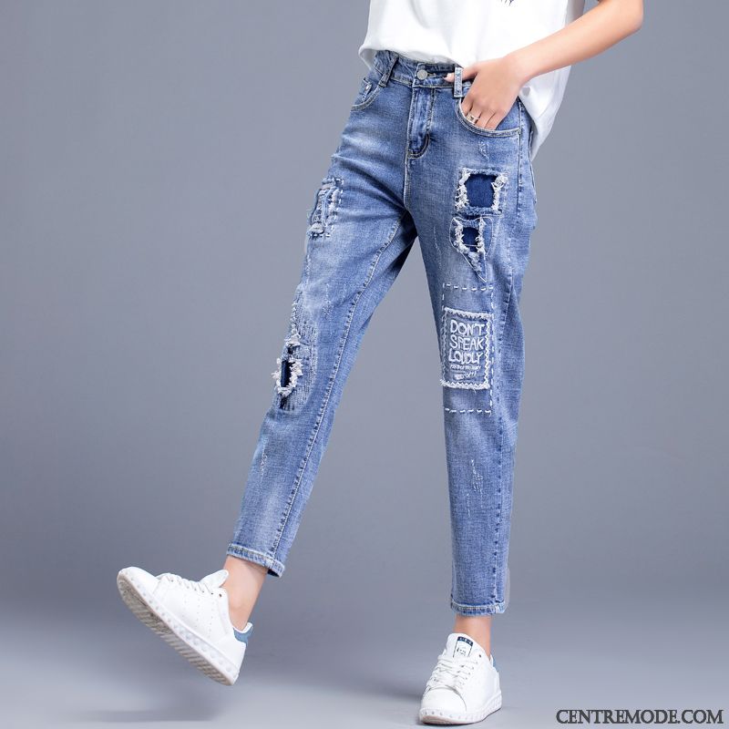 Jeans Femme Collants Légère Baggy Haute Cintrée Harlan Été Bleu