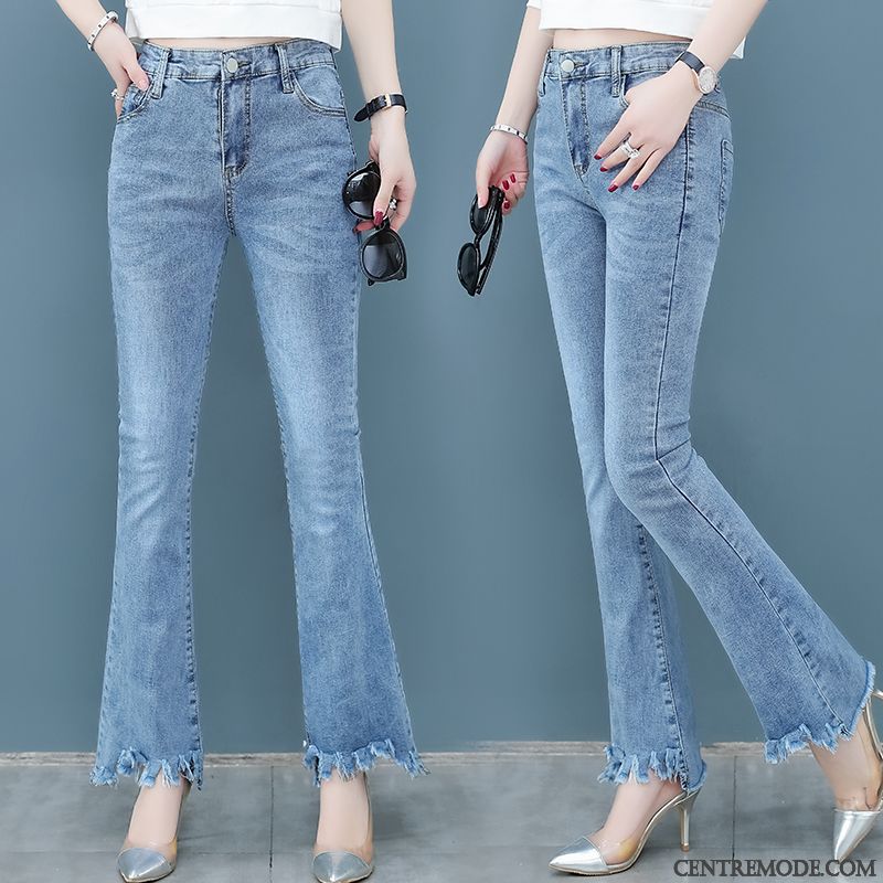 Jeans Femme Denim Queue De Poisson Légèrement Été Haute Cintrée Mince Bleu