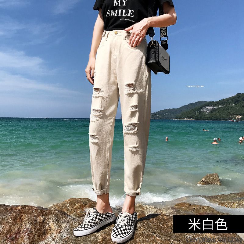 Jeans Femme Harlan Printemps Troués Collants Baggy Été Blanc