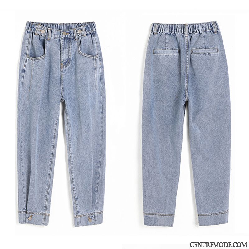 Jeans Femme Haute Cintrée Baggy Harlan Hiver L'automne Jambe Droite Bleu Clair