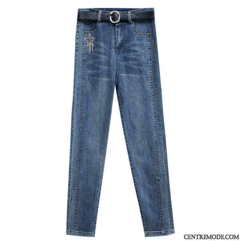 Jeans Femme Haute Cintrée Pantalon Tendance Mince Dame Baggy Bleu