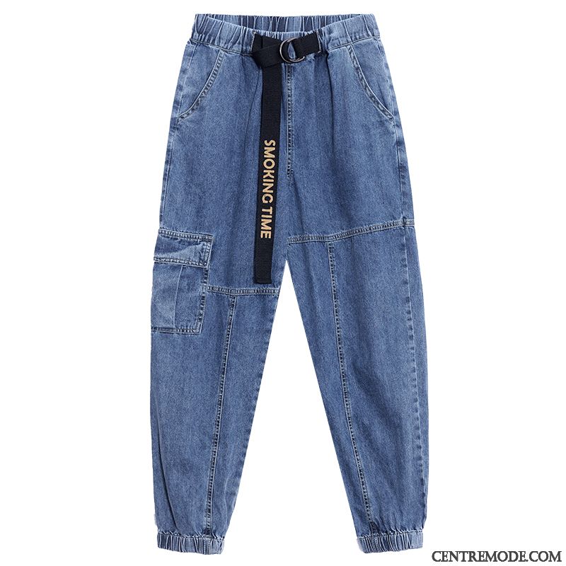 Jeans Femme Jambe Droite Décontractée Tendance L'automne Printemps Baggy Bleu