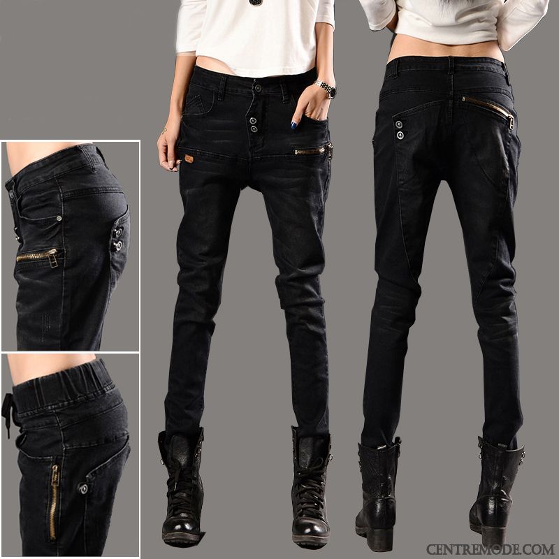 Jeans Femme L'automne Harlan Maigre Graisse Mince Personnalité Noir