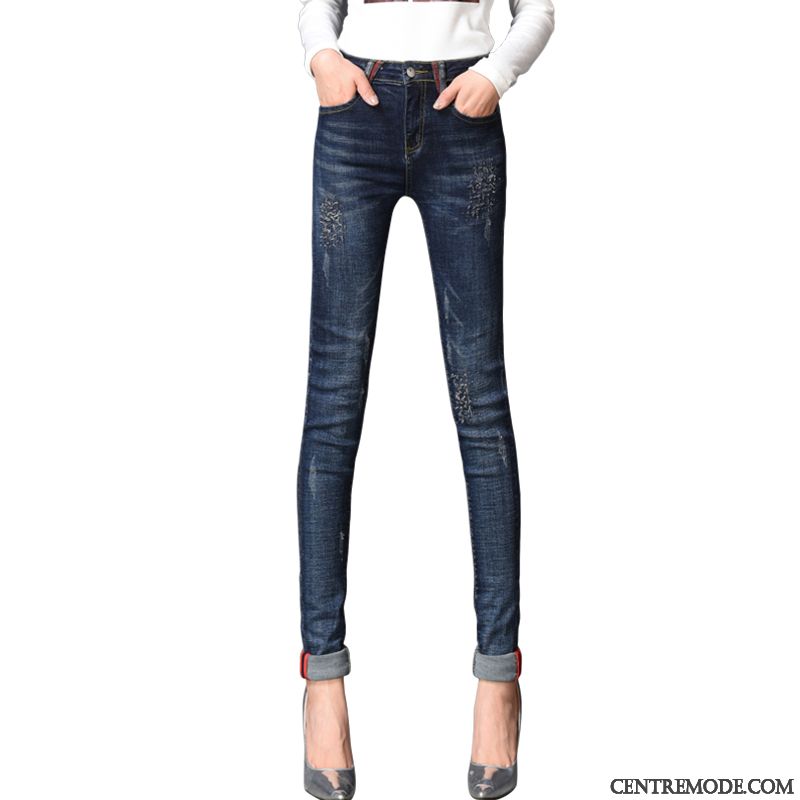 Jeans Femme Pantalon Crayon L'automne Hiver Longue Mince Haute Cintrée Bleu