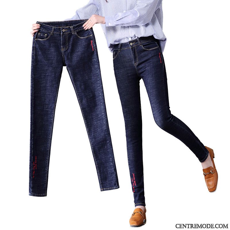 Jeans Femme Pantalon Printemps Maigre Pantalon Crayon Mince Moulant Bleu