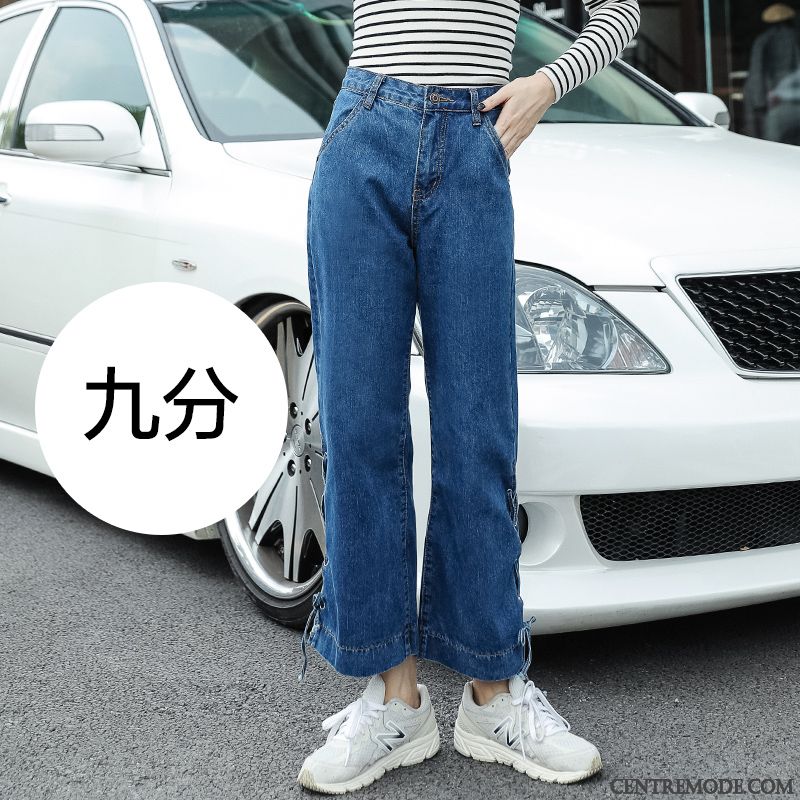 Jeans Femme Printemps Jambe Droite Baggy Mince Étudiant Haute Cintrée Bleu Marin