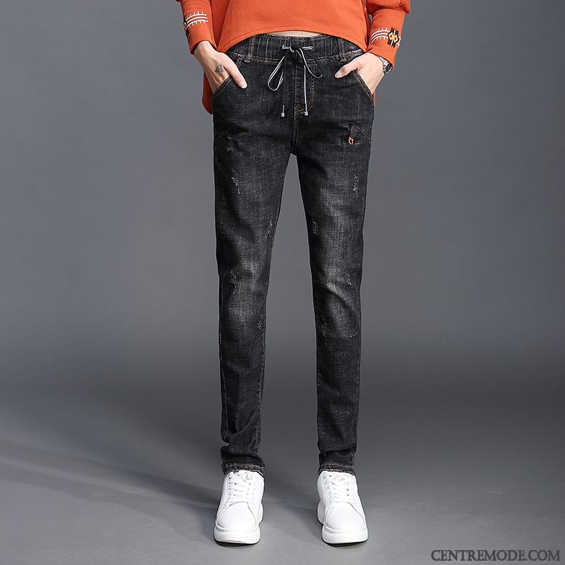 Jeans Femme Élastique Épaissir Mince Plus De Velours Haute Cintrée Grande Taille Noir