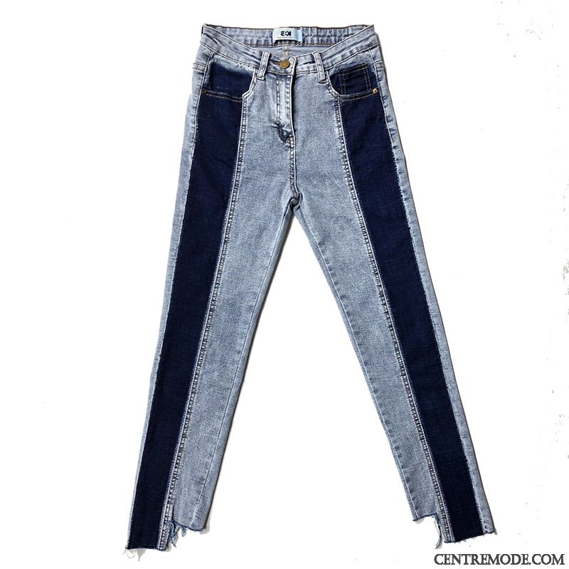 Jeans Femme Épissure Épaissir Plus De Velours Mince Denim Printemps Bleu Rouge