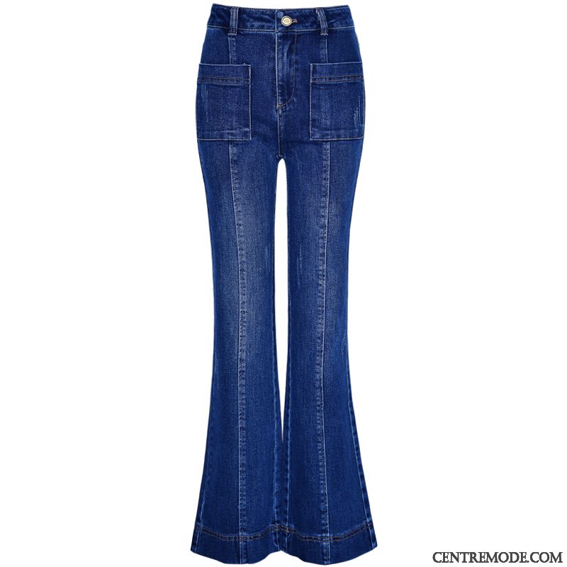 Jeans Femme Évasé Slim Mince Pantalon L'automne Haute Cintrée Bleu Foncé