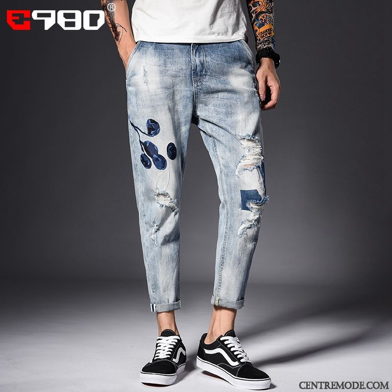 Jeans Homme Baggy Harlan Collants Tendance Printemps Pantalon Bleu Clair