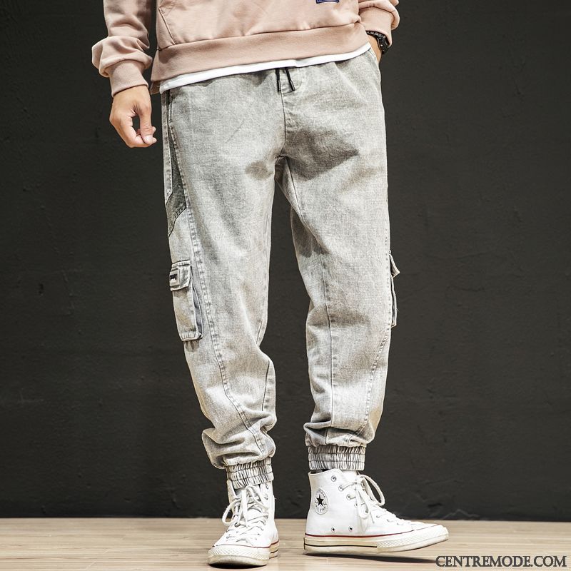 Jeans Homme Baggy Rue Serrés Pantalon Cargo Marque De Tendance Poche Gris