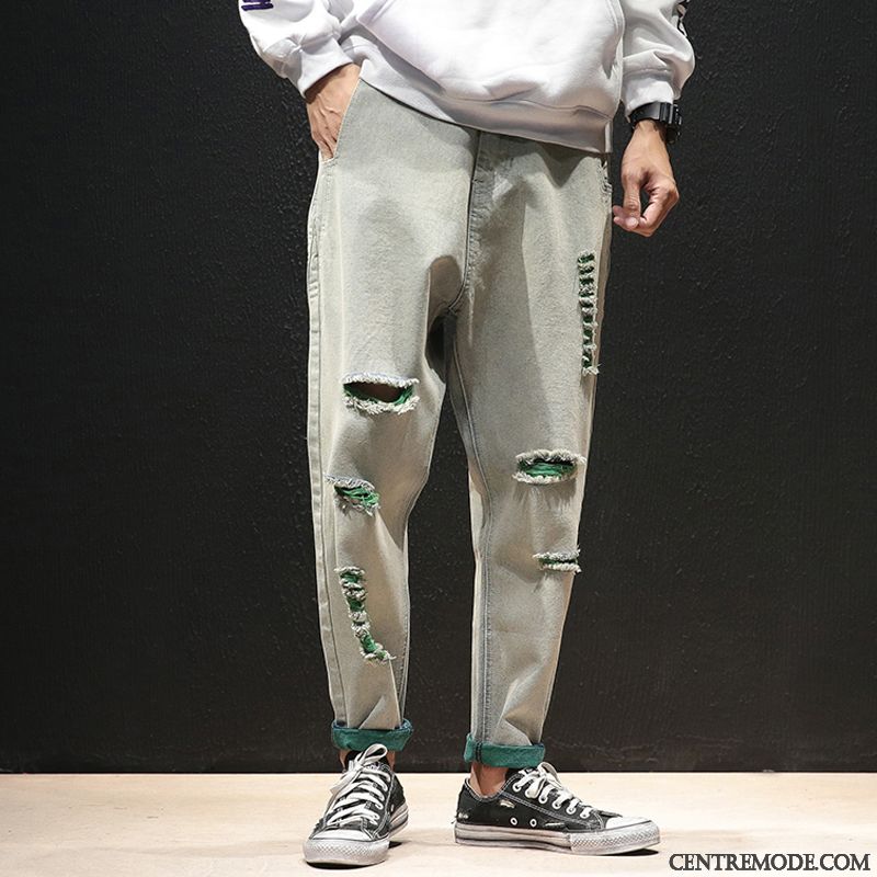 Jeans Homme Collants Baggy Marque De Tendance Pantalon Troués Grande Taille Rouge Vert