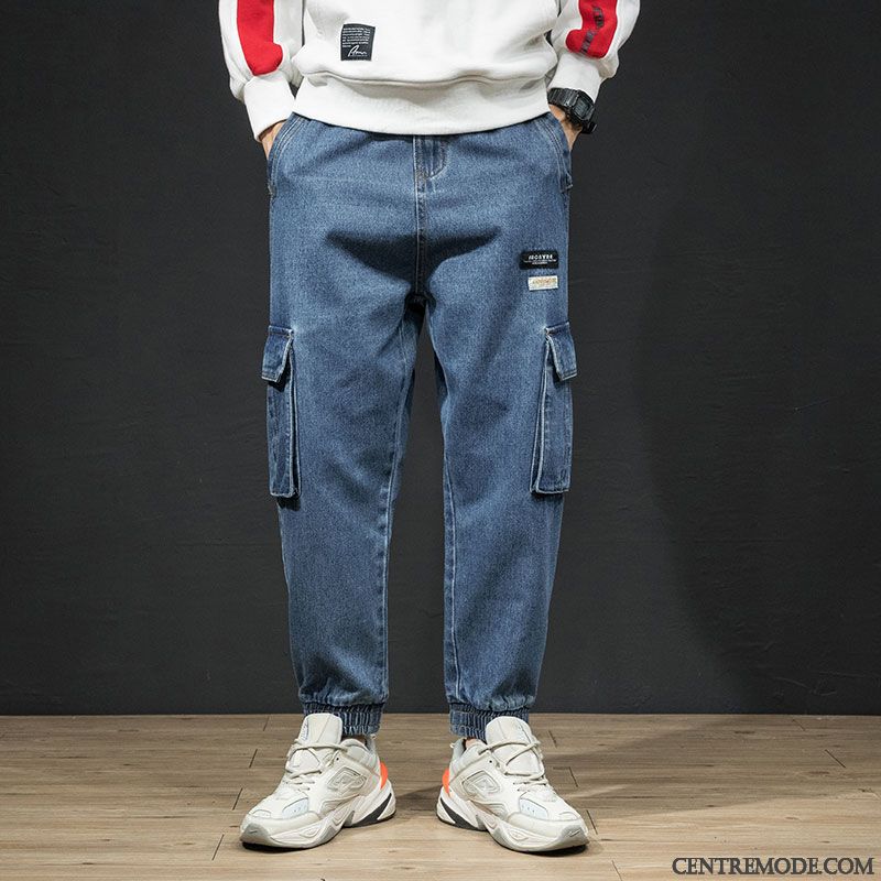 Jeans Homme Décontractée Cargo Baggy Tendance Denim Marque De Tendance Bleu