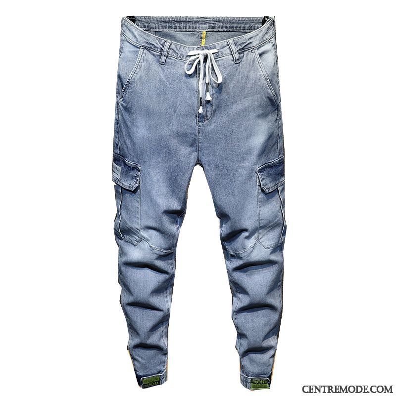 Jeans Homme Harlan Été Baggy Laçage Tendance Cargo Bleu Clair