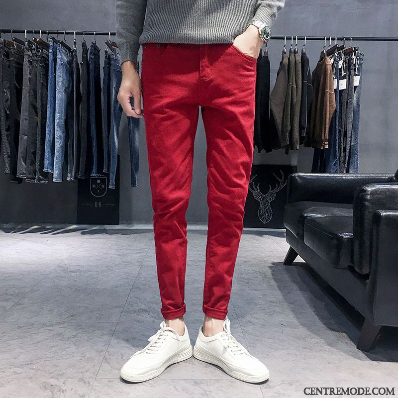 Jeans Homme L'automne Jeunesse Mode Slim Beau Tendance Rouge