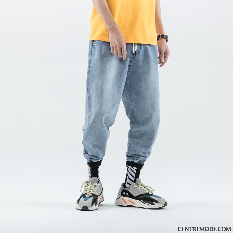 Jeans Homme Légère Été Troués Delavé Tendance Rétro Bleu Clair Bleu