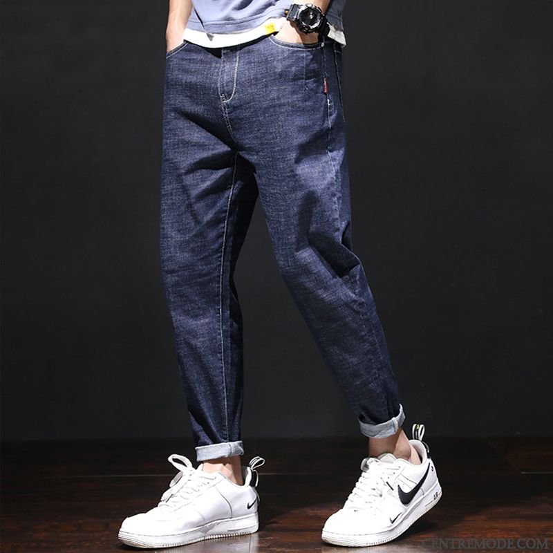 Jeans Homme Marque De Tendance Extensible Mince Été Décontractée Étudiant Bleu