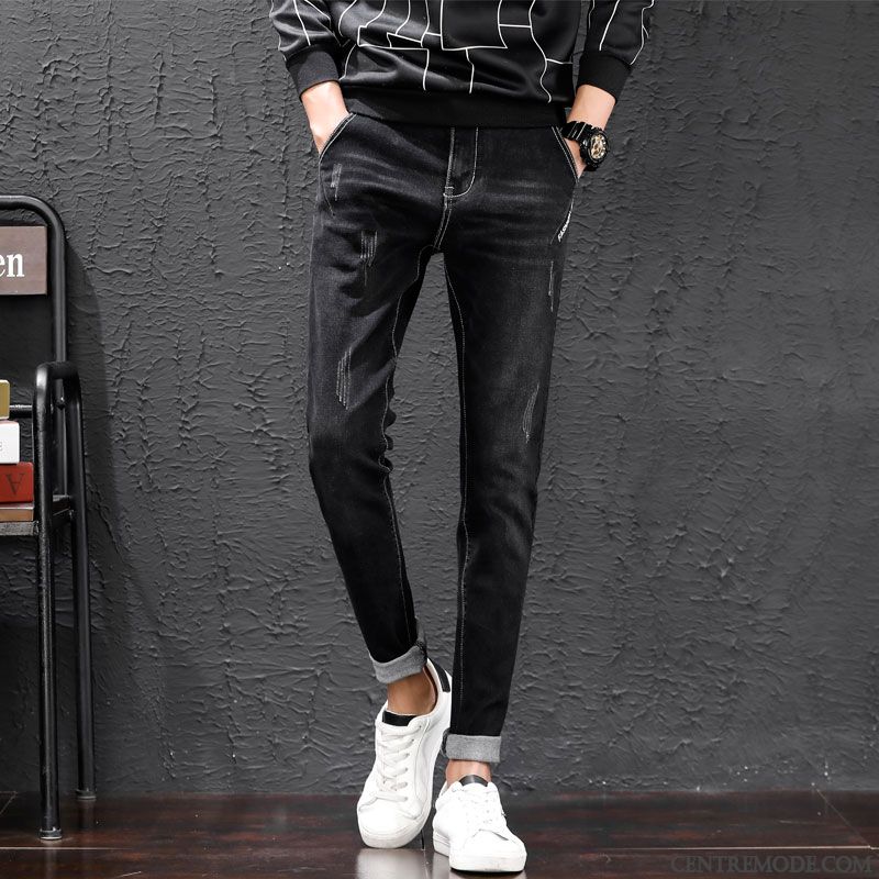 Jeans Homme Marque De Tendance Slim L'automne Pantalon Décontractée Noir