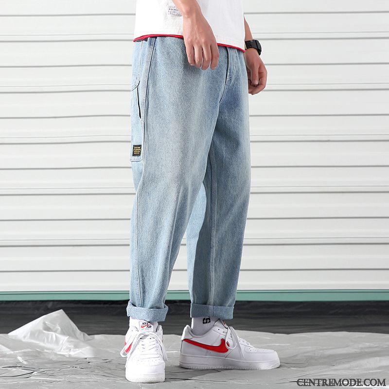 Jeans Homme Original Baggy Étudiant Grande Taille Été Tendance Bleu Clair Pure