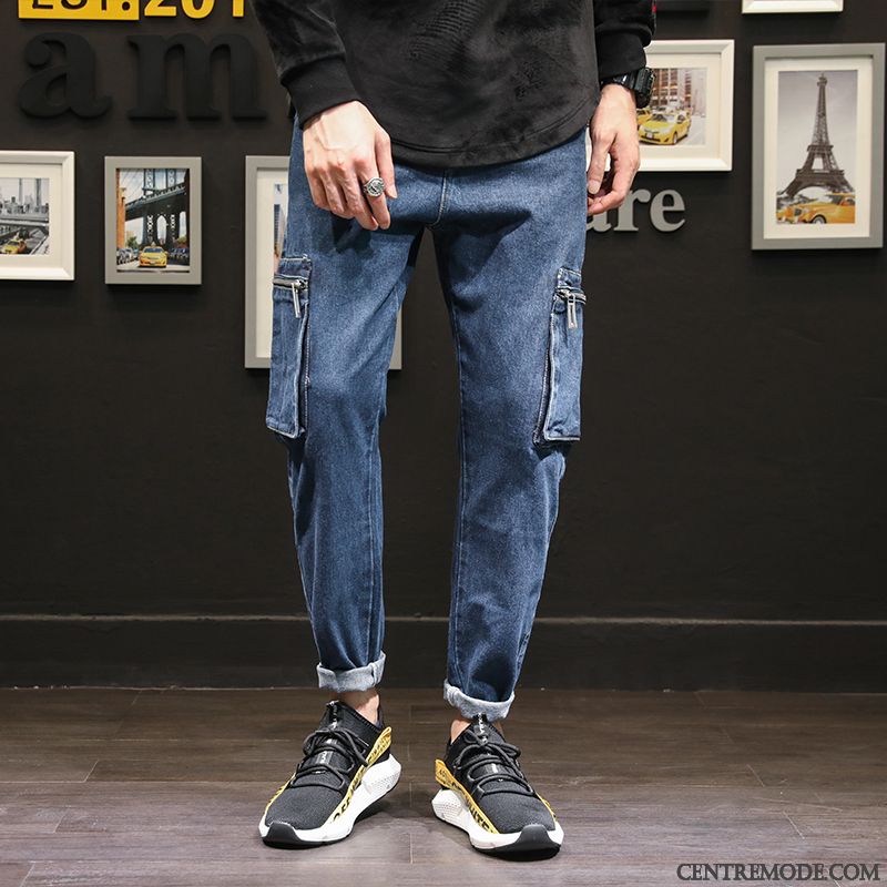 Jeans Homme Rétro Baggy Vintage Harlan Delavé Cargo Bleu Marin