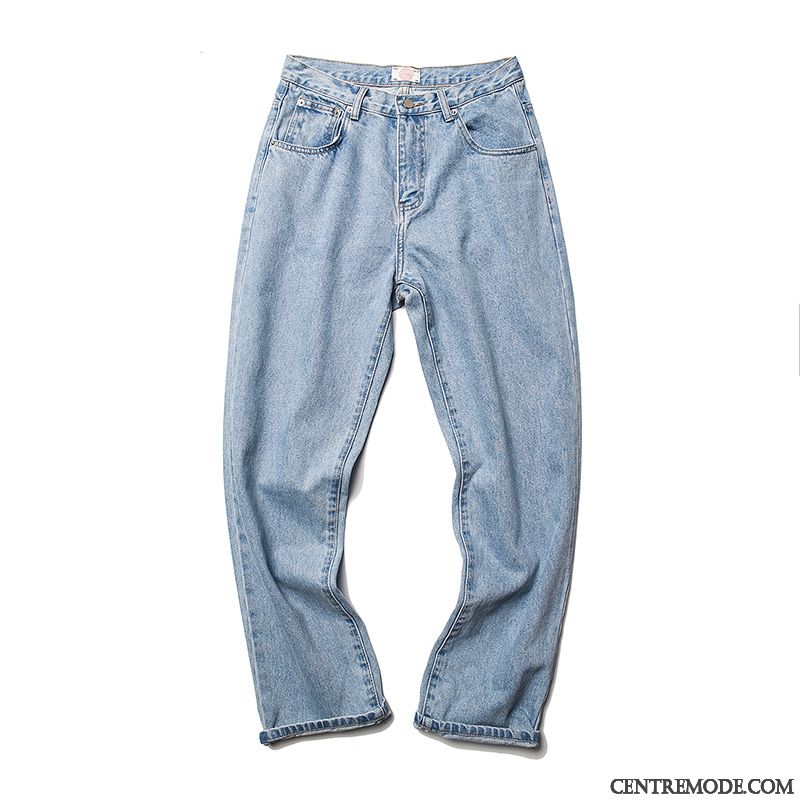 Jeans Homme Rétro Tendance Baggy Légère Été Delavé Bleu Clair