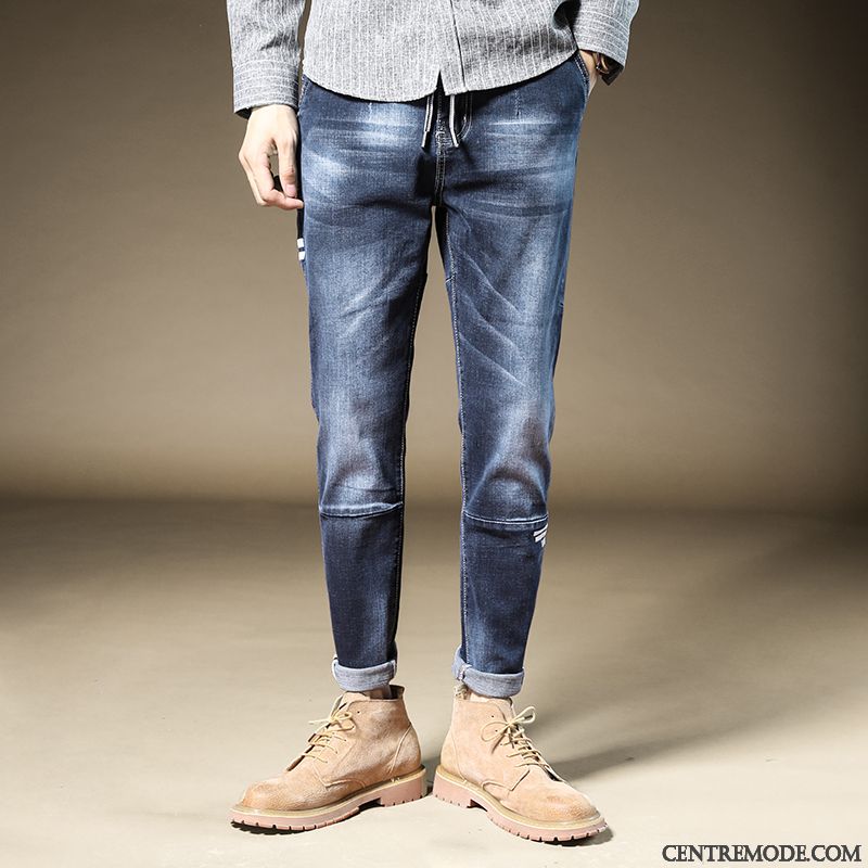 Jeans Homme Simple Tendance Maigre Épissure Slim Harlan Impression Bleu