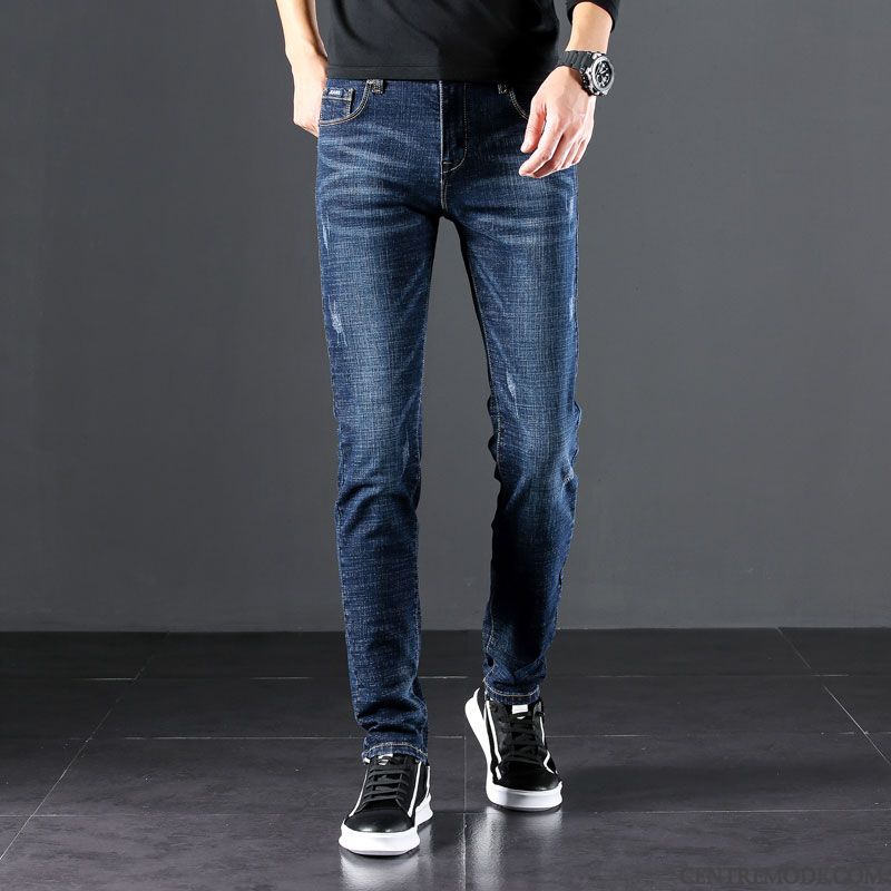 Jeans Homme Tendance Mode Pantalon Marque De Tendance Jambe Droite Denim Bleu
