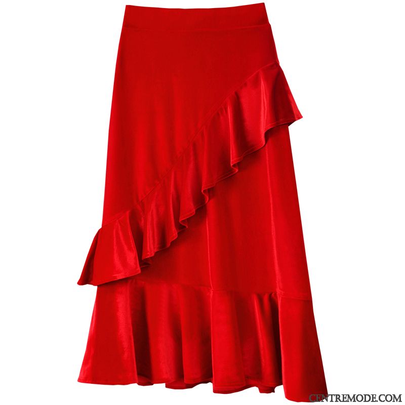 Jupes Femme Robe Longue Irrégulier L'automne Queue De Poisson Velours Noir Rouge Or