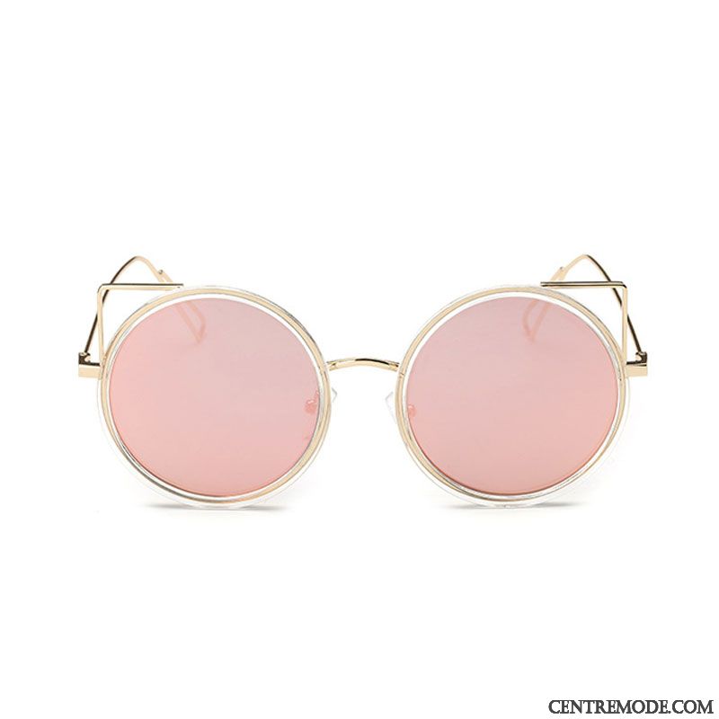 Lunettes De Soleil Femme Tendance Mode Rétro Visage Rond Réseau Rouge Rose Argent