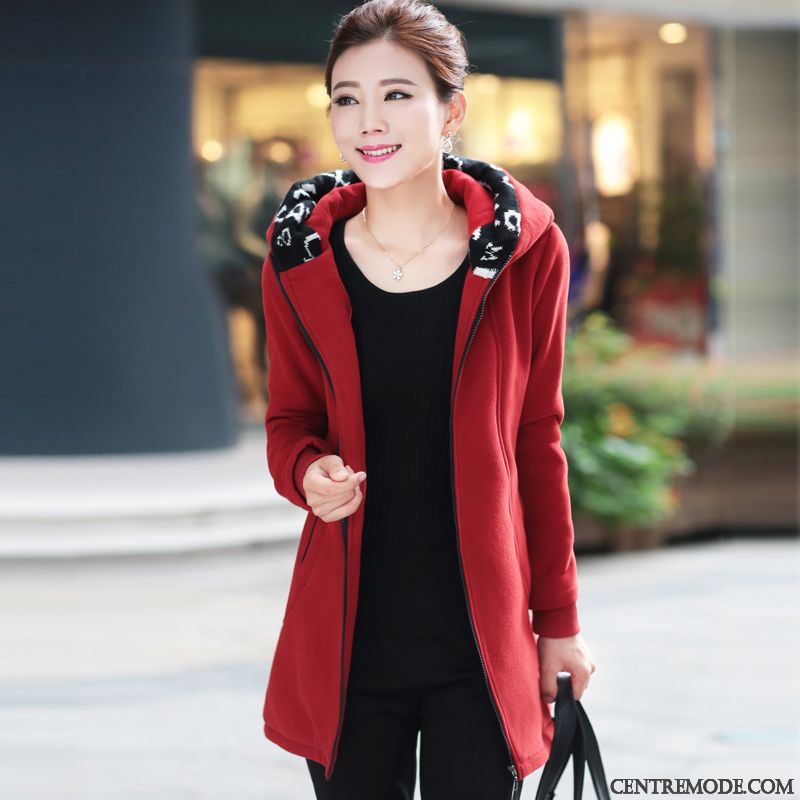 Manteau Femme Hiver Avec Capuche, Manteau Noir Femme Pas Cher Rouge Noir