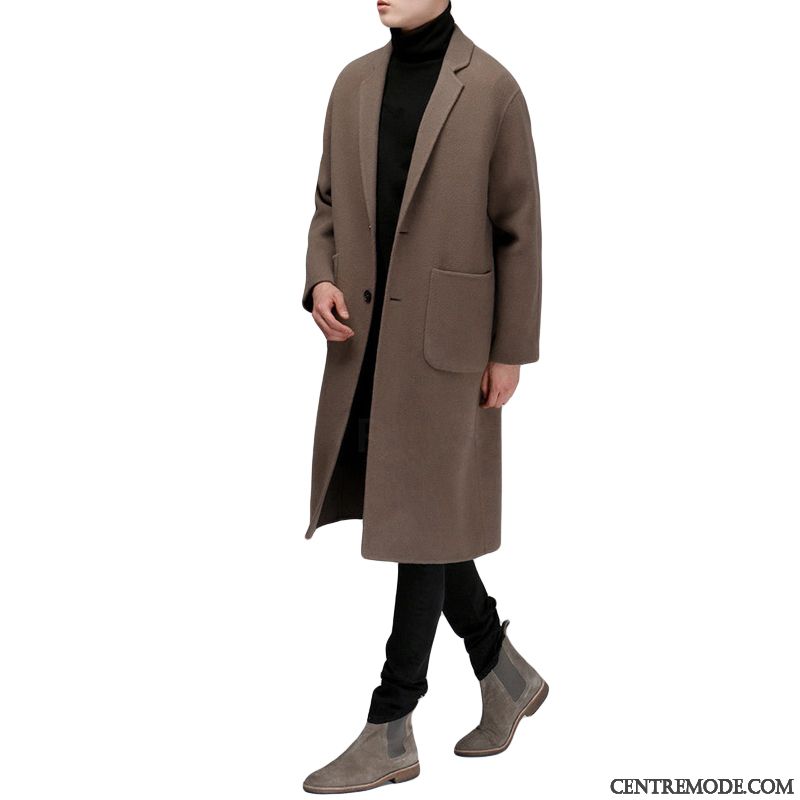 Manteau Long Homme Hiver Brun Jaune, Manteau Cuir Homme Cintrée