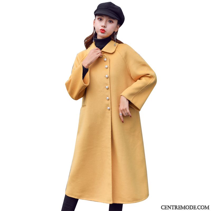 Manteaux Femme Confortable Longue Hiver Tempérament Mode Manteau En Laine Jaune