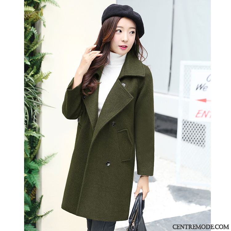Manteaux Femme Costume Longue Manteau En Laine Coton Longues Slim Pure Vert