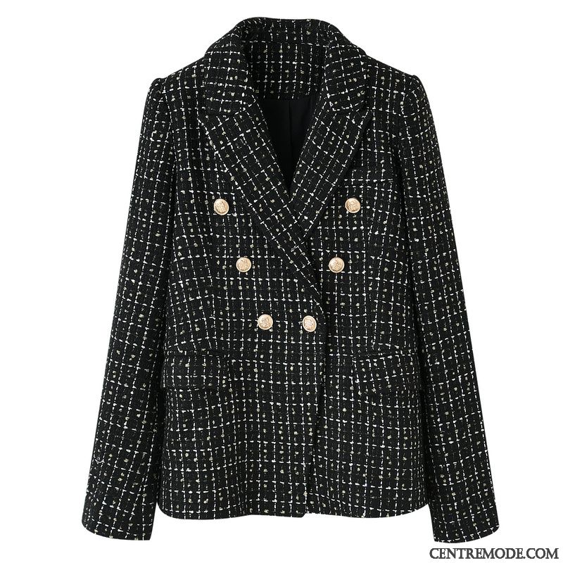 Manteaux Femme Hiver Manteau En Laine Carreaux L'automne Slim Fleur Noir