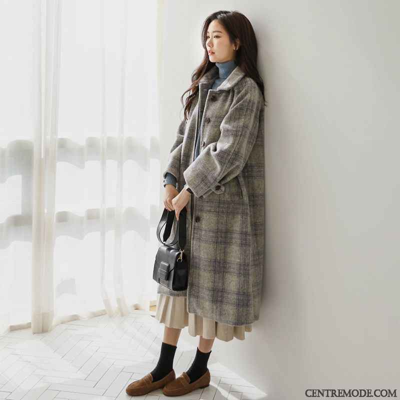 Manteaux Femme L'automne Longue Tendance La Mode Hiver Carreaux Gris