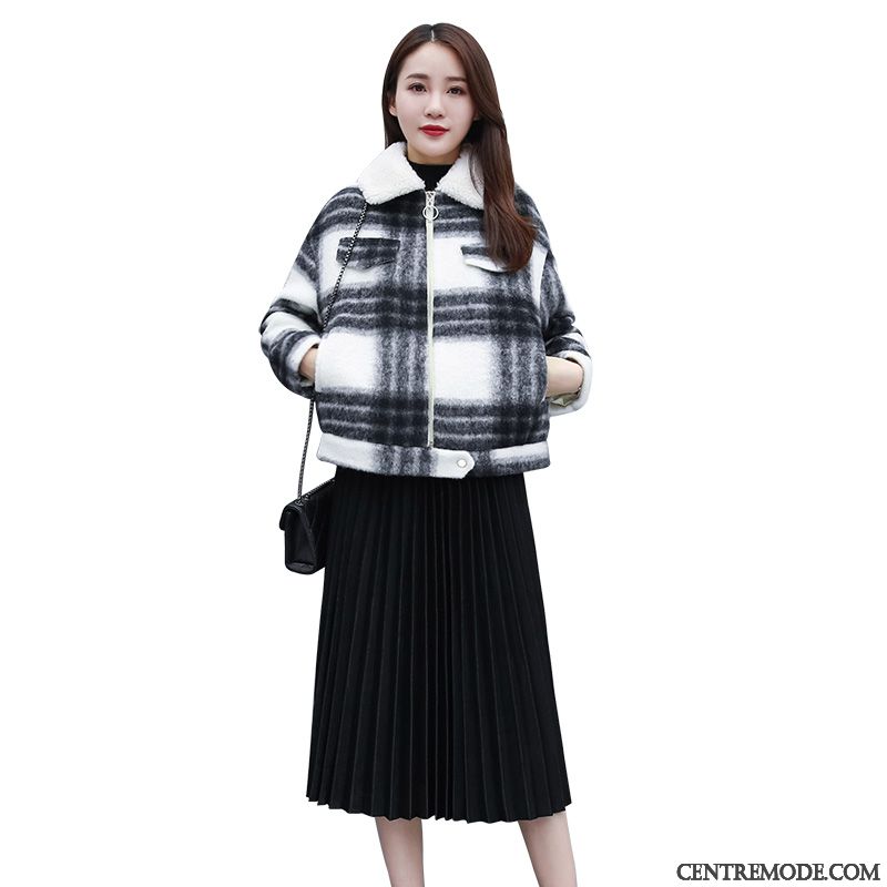 Manteaux Femme L'automne Mode Court Confortable Longues Manteau En Laine Blanc Noir
