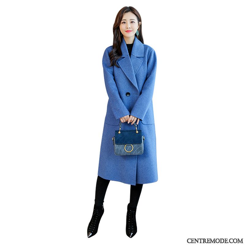 Manteaux Femme Longue Manteau En Laine Mode Grande Taille Baggy Mince Bleu